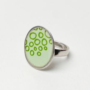 Mark Poulin Geometric Modern Green Loops Ring Sterling Silver & Enamel Handmade